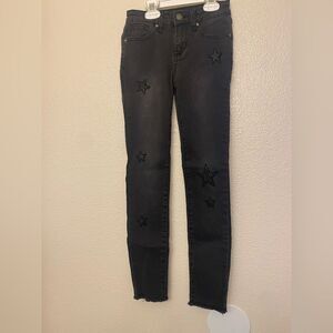 Joes Jeans Skinny long distressed black wash star embroidered frayed girls 12